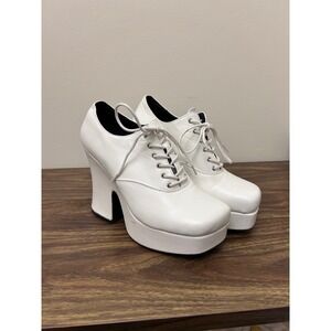 LAMODA White Platform Lace Up Chunky Heel Oxford Shoes Women's Size 8